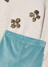 Sequin Floral Top w/ Blue Legging SET