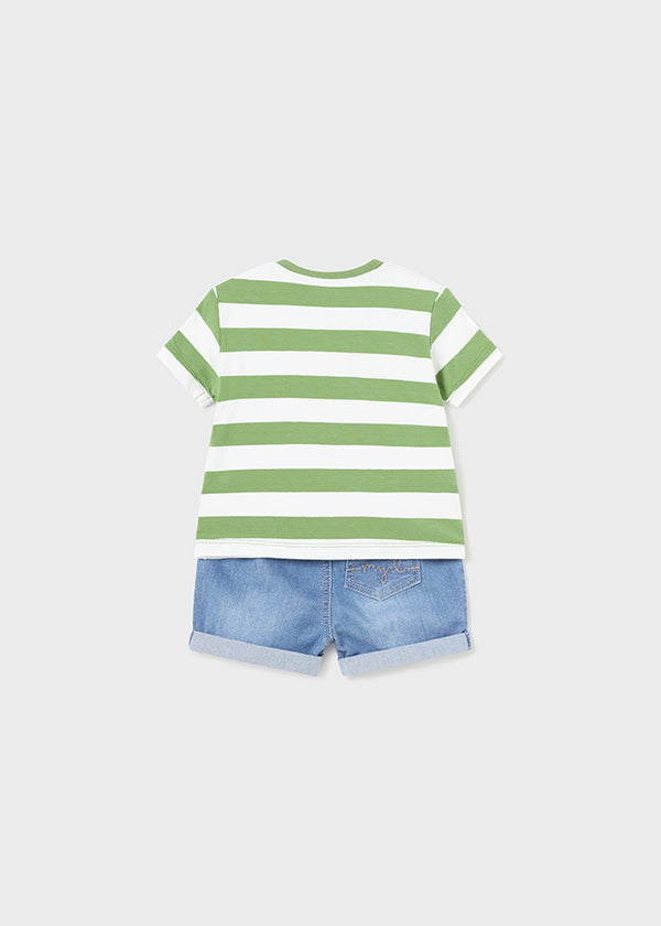 Green Strip Shirt w/ Demin Short SET