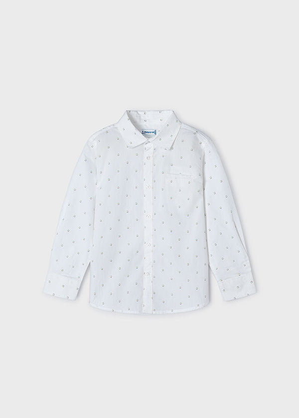 L/S White Square Print Button Up