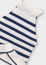 White & Navy Stripe Knit Top