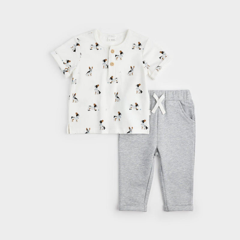 French Bulldogs s/s Top w/ Gray Pant SET