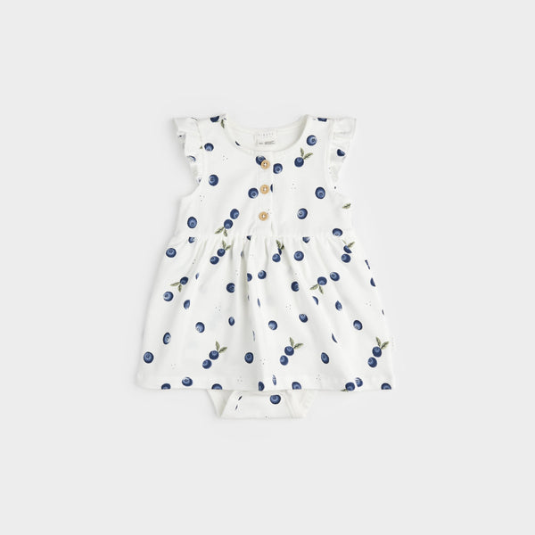 White Flutter Sleeve Blueberries Dress