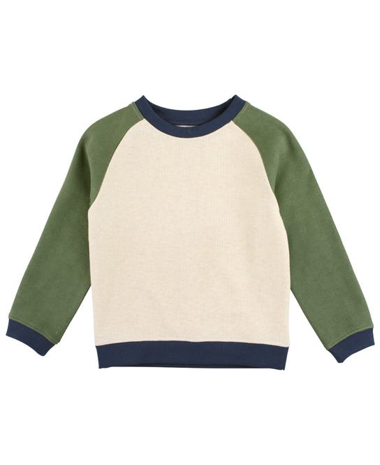 Dusty Olive Color Block Knit Sweatshirt