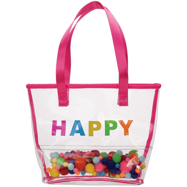 Happy Clear Tote with Pom Poms