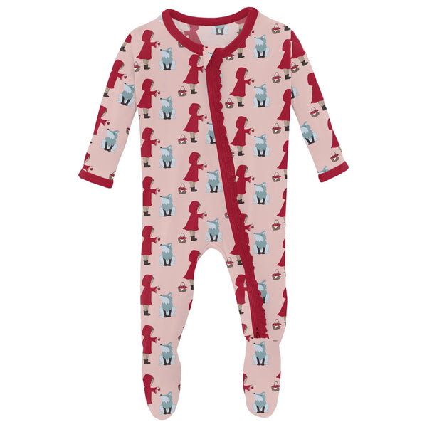 Baby Rose Little Red 2 Way Zip Ruffle Footie