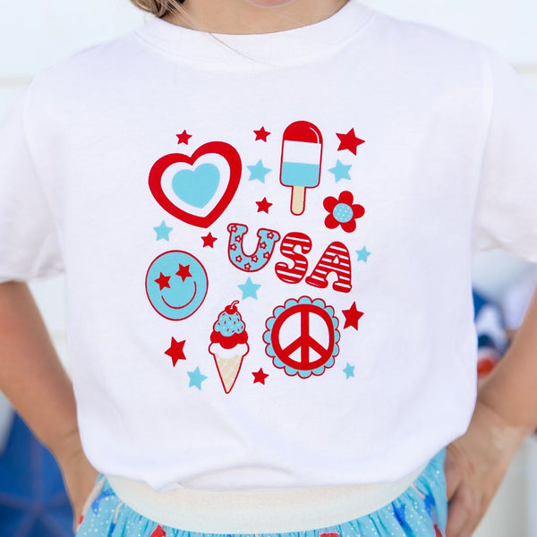 4th Of July Doodle White S/S Tee