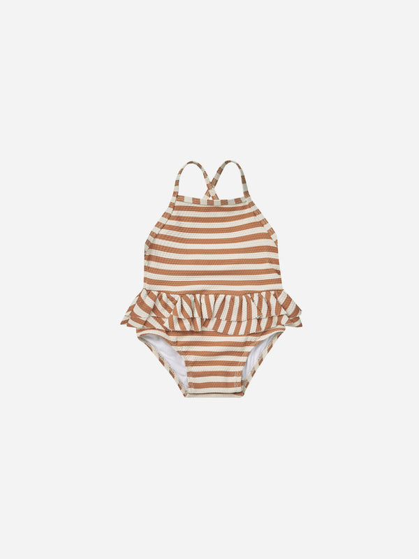 Clay Stripe Ruffle One-Piece Swimsuit