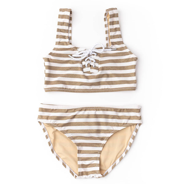 Tan Stripe Gold Shimmer Bikini
