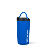Gloss Royal Blue Cup is a blue silicone cup with "Corkcicle" written vertically in white. The cap part is black and the blue handle is raised. 